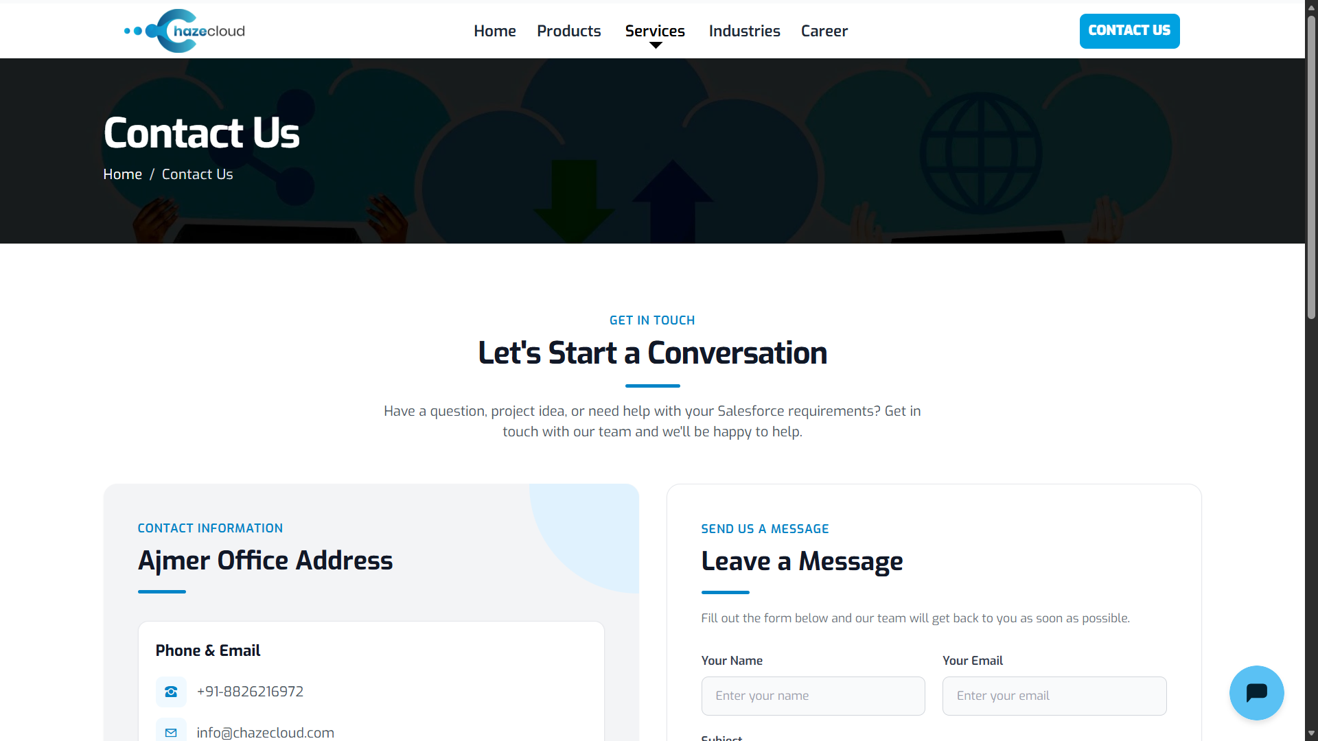 Contact Us - ChazeCloud Services Pvt Ltd